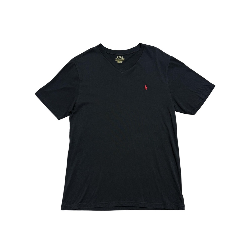 Polo Ralph Lauren Shirt Boys XL Black V Neck Red Pony Logo Cotton Tee‎ Casual